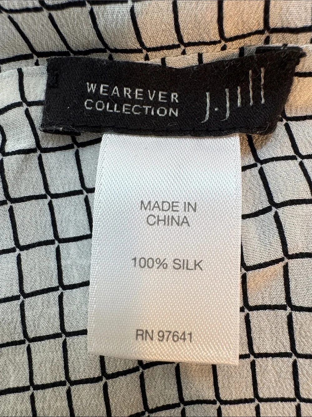 J. Jill black and white windowpane reversible Silk infinity scarf.